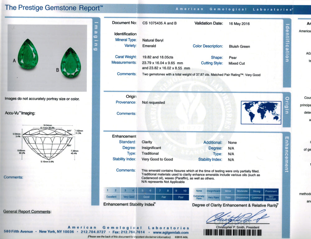 23.79x16.04x9.65mm Pear-shaped Emerald Pair (2 pc 37.87 ct)