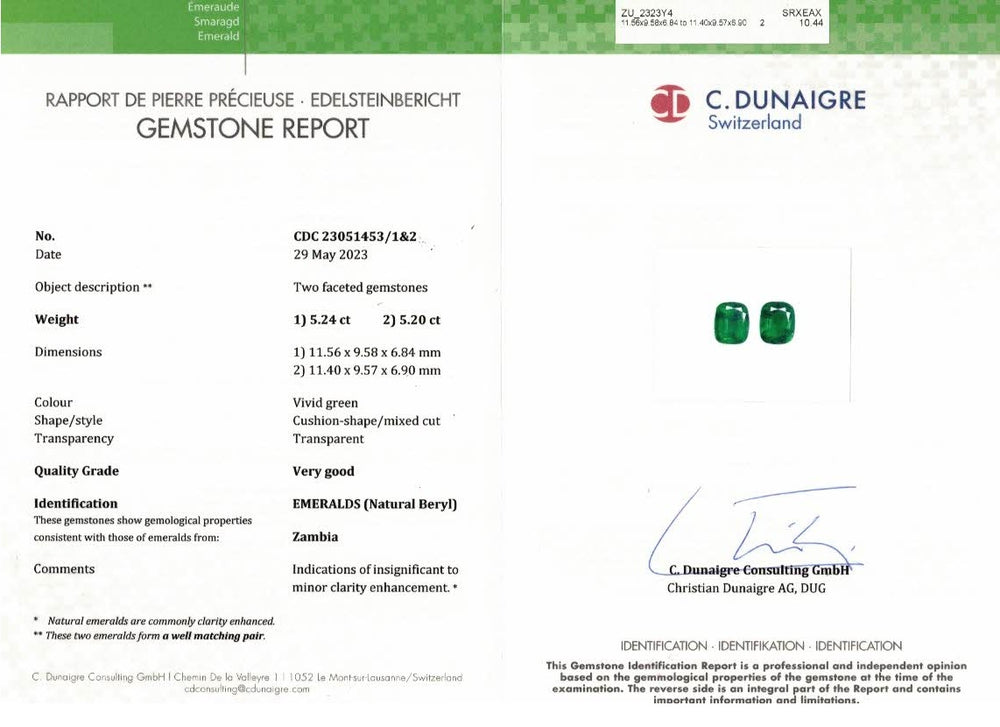 
                  
                    11.56x9.58x6.84mm Cushion Emerald (2 pc 10.44 ct)
                  
                