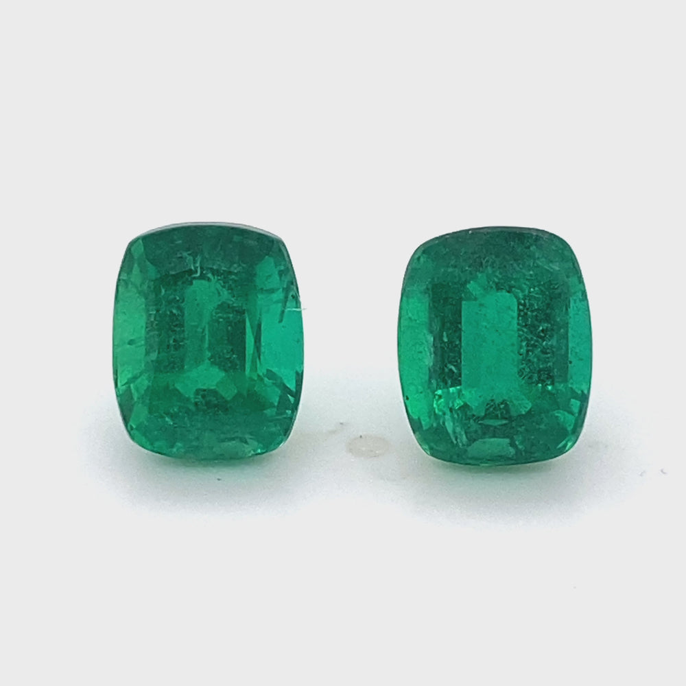 
                  
                    Load and play video in Gallery viewer, 10.54x8.59x6.10mm Cushion Emerald (2 pc 7.83 ct)
                  
                