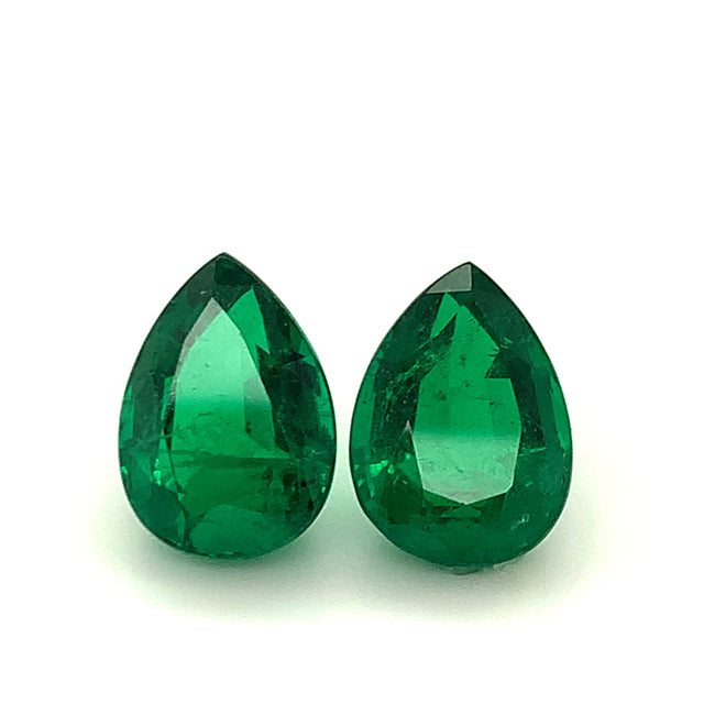 14.46x10.54x7.36mm Pear-shaped Emerald Pair (2 pc 13.49 ct)