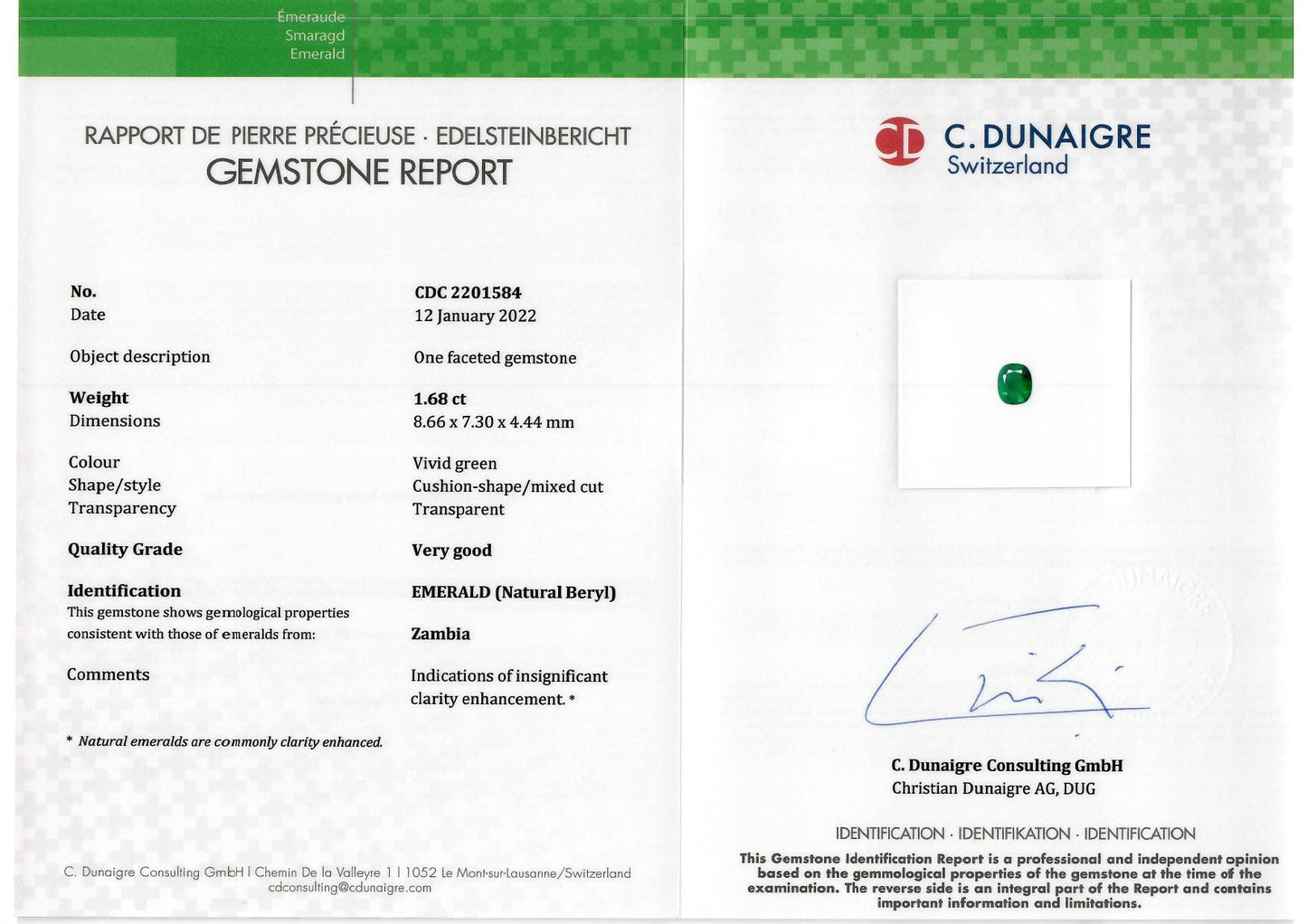 8.66x7.30x4.44mm Cushion Emerald (2 pc 3.56 ct)