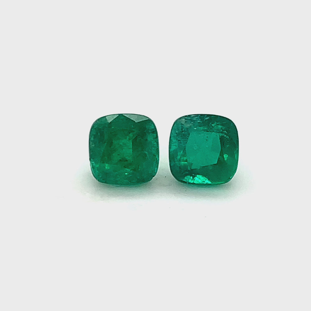 
                  
                    Load and play video in Gallery viewer, 7.51x7.38x5.95mm Cushion Emerald (2 pc 4.35 ct)
                  
                